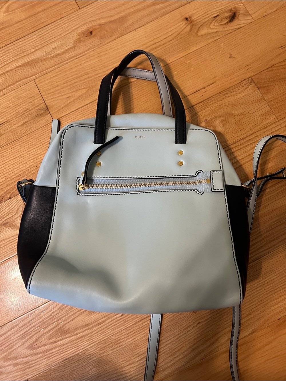 Joseph Light Blue and Black Two-Tone Satchel